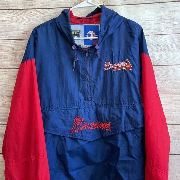 VINTAGE 90s COMPETITOR V ATLANTA BRAVES QUARTER ZIP WINDBREAKER - Picture 2 of 9